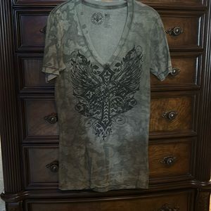 Army green with rhinestone affliction top🌹